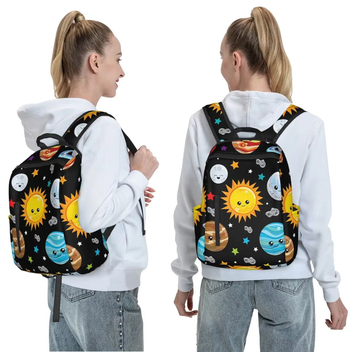 Kawaii Planets Cute Solar System Backpack Daypack Large Capacity Kids BookBag School Bag Shoulder Bags for Men Women