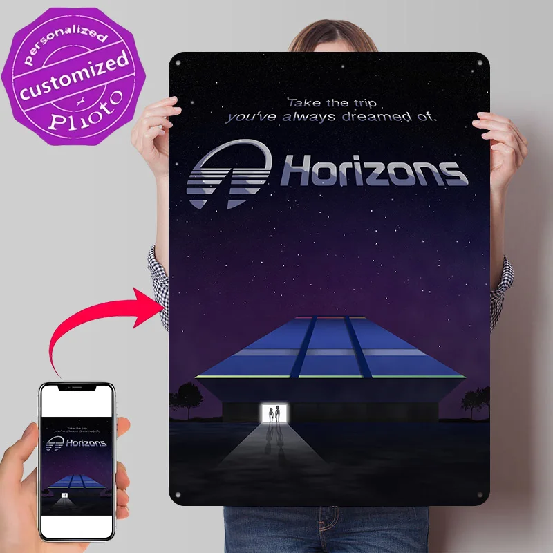 Horizons: Futuristic Travel 3D Texture Metal Poster Customized Wall Art Tin Sign Gift for Mancave Home Decorations Decor Room