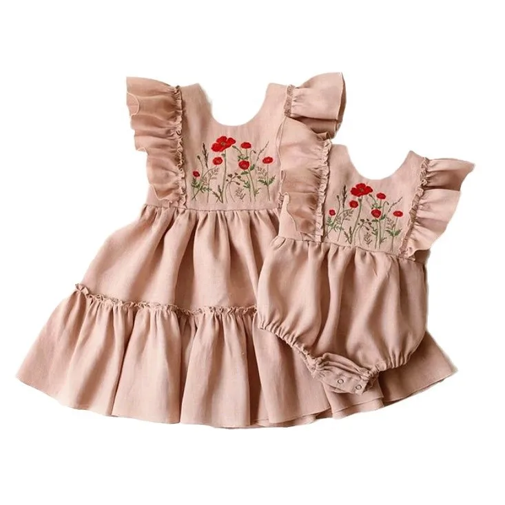 Vestido para niños 25 niñas de verano lindo vestido bordado de flores bebé niño mosca manga prendas de vestir ropa