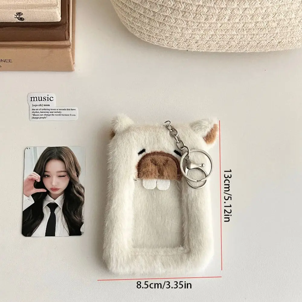 Cartoon Photocard Holder Fluffy Bag Pendant Animal Plush Photocard Holder Korean Style Card Sleeve Bus Card Holder Student