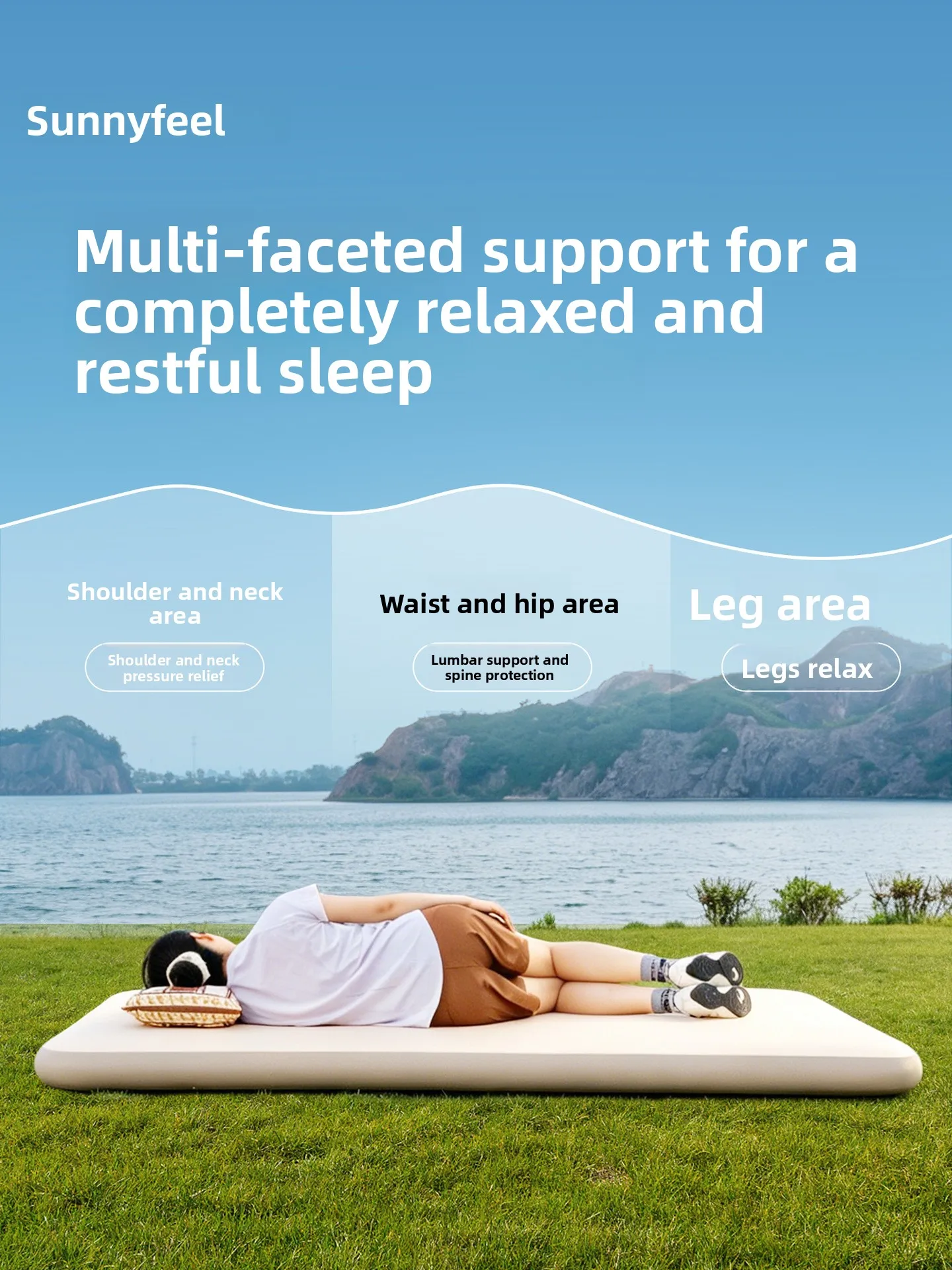 Inflatable Camping Mattress with Coiled Fiber Support, Thickened PVC Air Bed, Foldable Portable Design with External Pump for