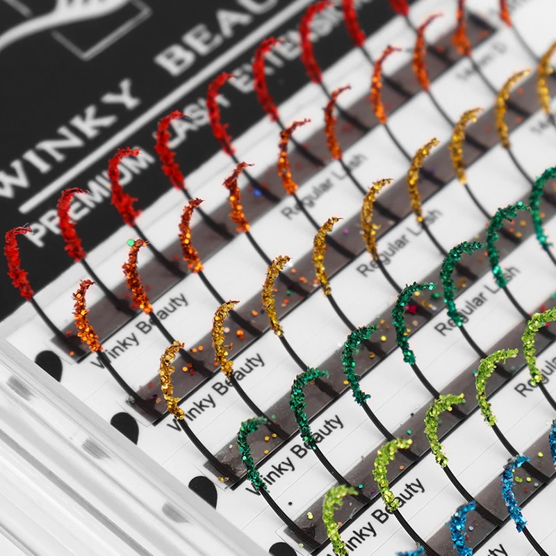 ขนตาปลอมแบบพัดสำเร็จรูป 12 สีผสม กลิตเตอร์หลากสี ขนตาฟูฟ่อง สำหรับแต่งหน้าคอสเพลย์และความงาม