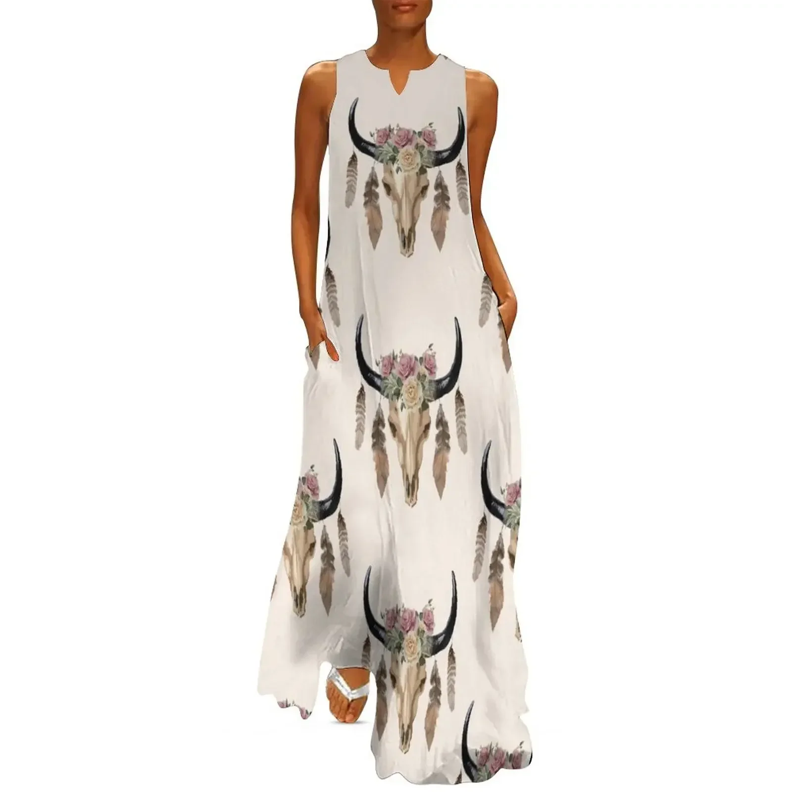 

Cow Skull and Crown leaves and butterflies Long Dress women dresses summer dress woman 2025 luxury evening dresses 2025 Dress