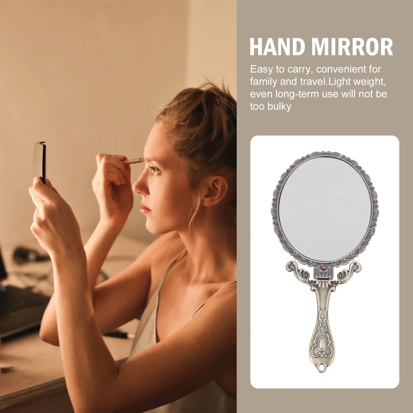 

Handheld Mirror Retro Rose Vanity Foldable Mirrors Makeup with Handle Beauty Travel Portable