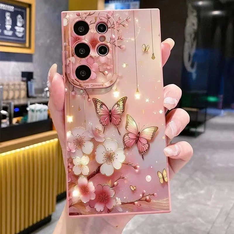 

Butterfly Floral Design Phone Case For Samsung Galaxy S25 Ultra S24 S23 S22 S21 S20 FE S21 Plus S20 A55 A54 A35 A15 Soft Cover