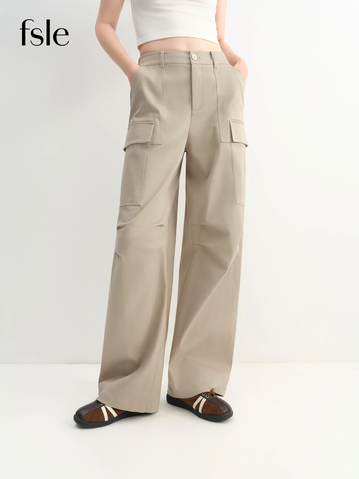 

FSLE Light Khaki Women's Winter Casual Pants Wide Leg Oversized Workwear Design New Arrival 2025 Versatile and Comfortable Pants