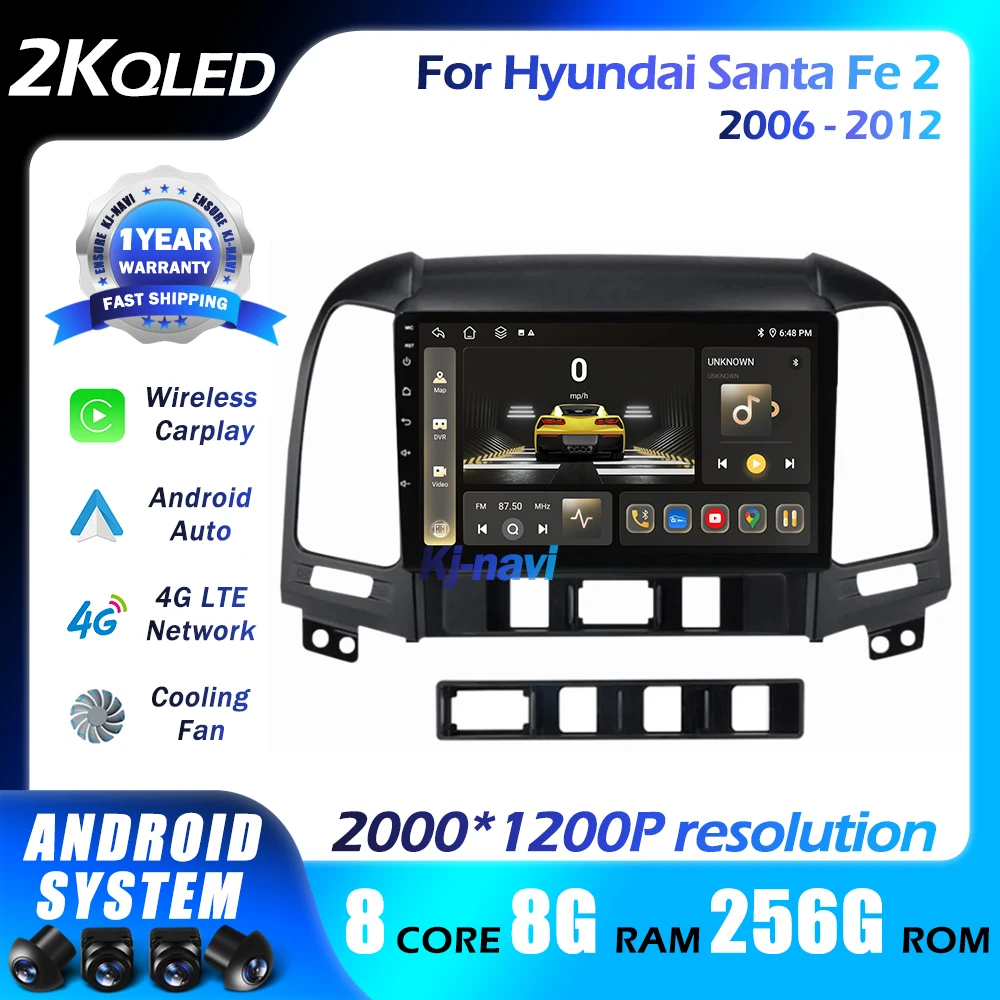 

Android 14 Car Radio For Hyundai Santa Fe 2 2006-2012 Multimedia stereo player Carplay Android Auto 4G BT 5GWifi DSP RDS GPS