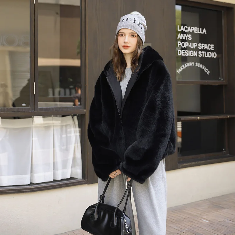 سترة معطف قطنية للنساء شتوية بقلنسوة سترات مزدوجة الجوانب من الفرو مقسمة ضد الرياح ملابس خارجية بجيوب بسحاب معطف نسائي للمكتب