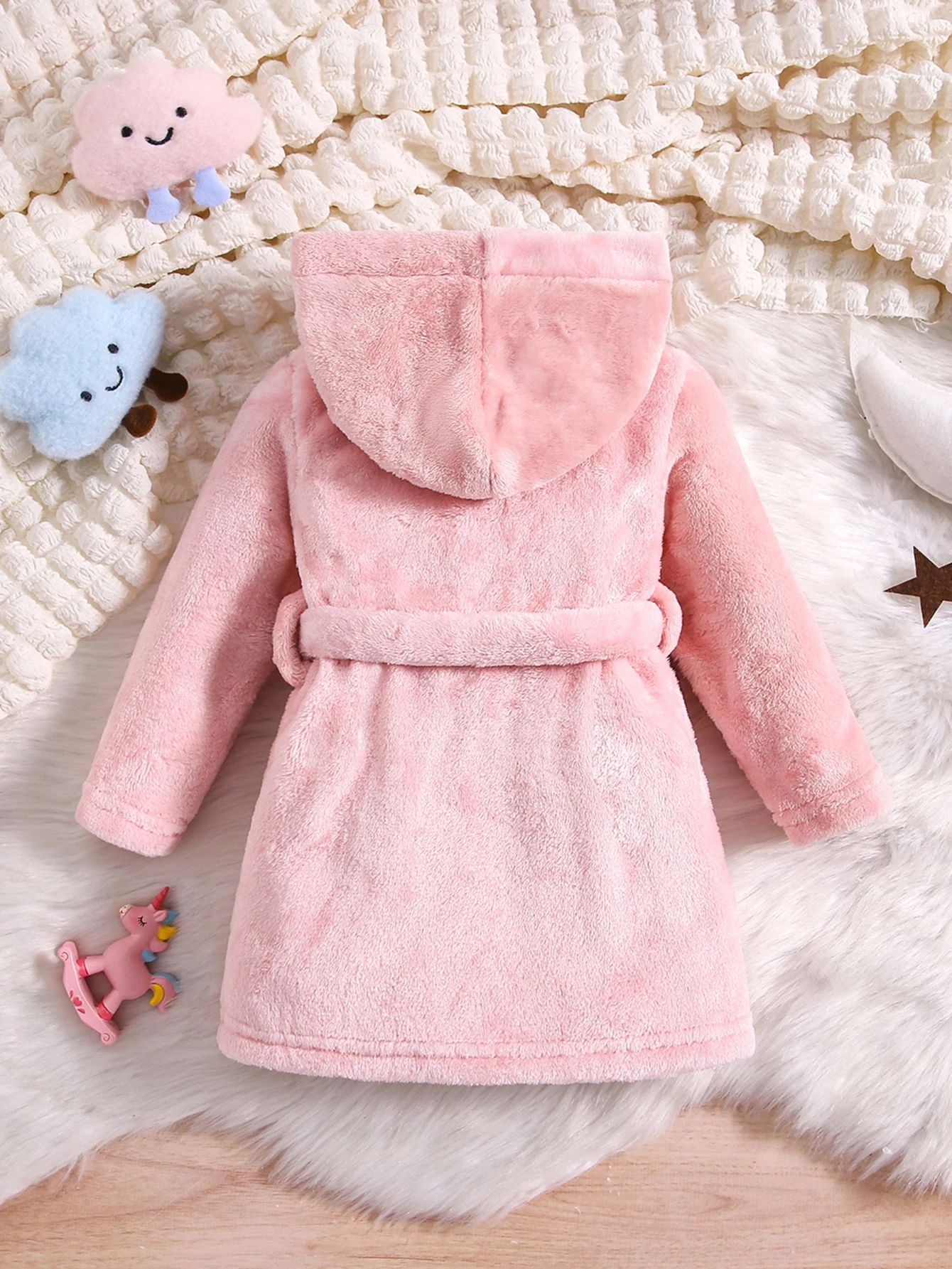 Kids Unicorn Hooded Robe, Warm & Lightweight Flannel Cozy Fleece Bathrobe, Vivid Pattern Thickened Thermal Loungewear For Baby