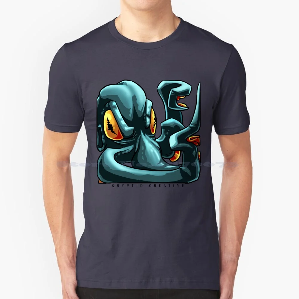 Kryptid-Kraken T Shirt 100% Cotton Tee Underwater Ocean Kraken Octopus Seafaring Sailor Monster Creature Illustrated Bright