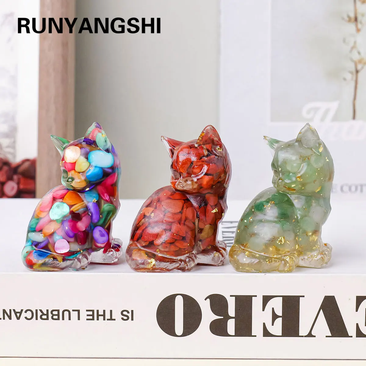 1PC Natural Crystal Stone Clovely Cat Statue Reiki Stone Figurine Amulet Fengshui Sculpture for Home Office Decoration