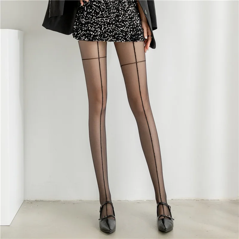 Sexy Vrouwen Panty Rode Kruis Kousen Ultra-Dunne Anti-Haak Zijden Panty Vrouwelijke Schoonheid Benen Zwarte Zijden Verticale Lijn Kousen