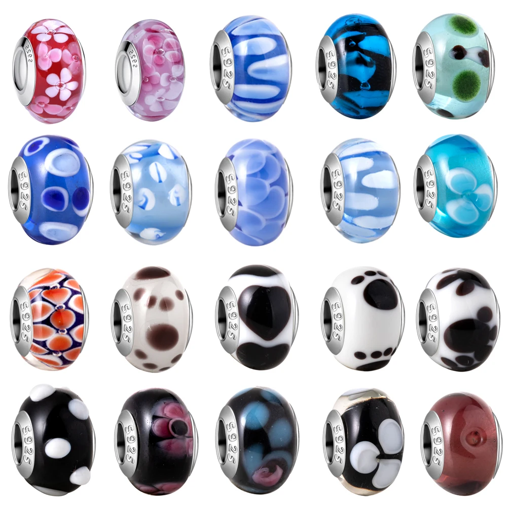 

Новые поступления, серебро 925, подвеска с цветком и разноцветным муранским подвесом, подходит для оригинального браслета, сделай сам, подарок, изготовление ювелирных изделий