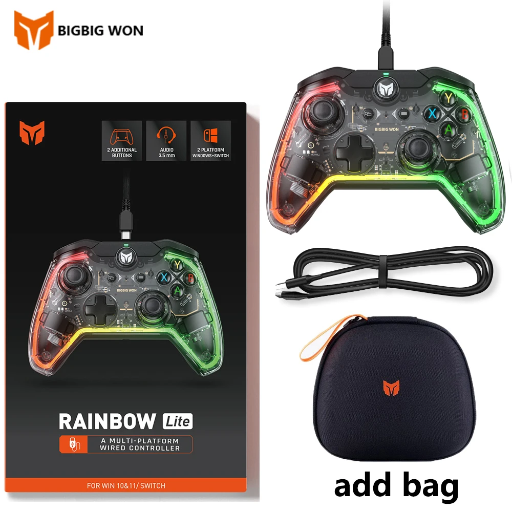 Original New BIGBIG WON Rainbow Lite Wired Game Gamepads RGB Gaming Controller joystick for Switch/Win10&11 for PS4 via R90 PC