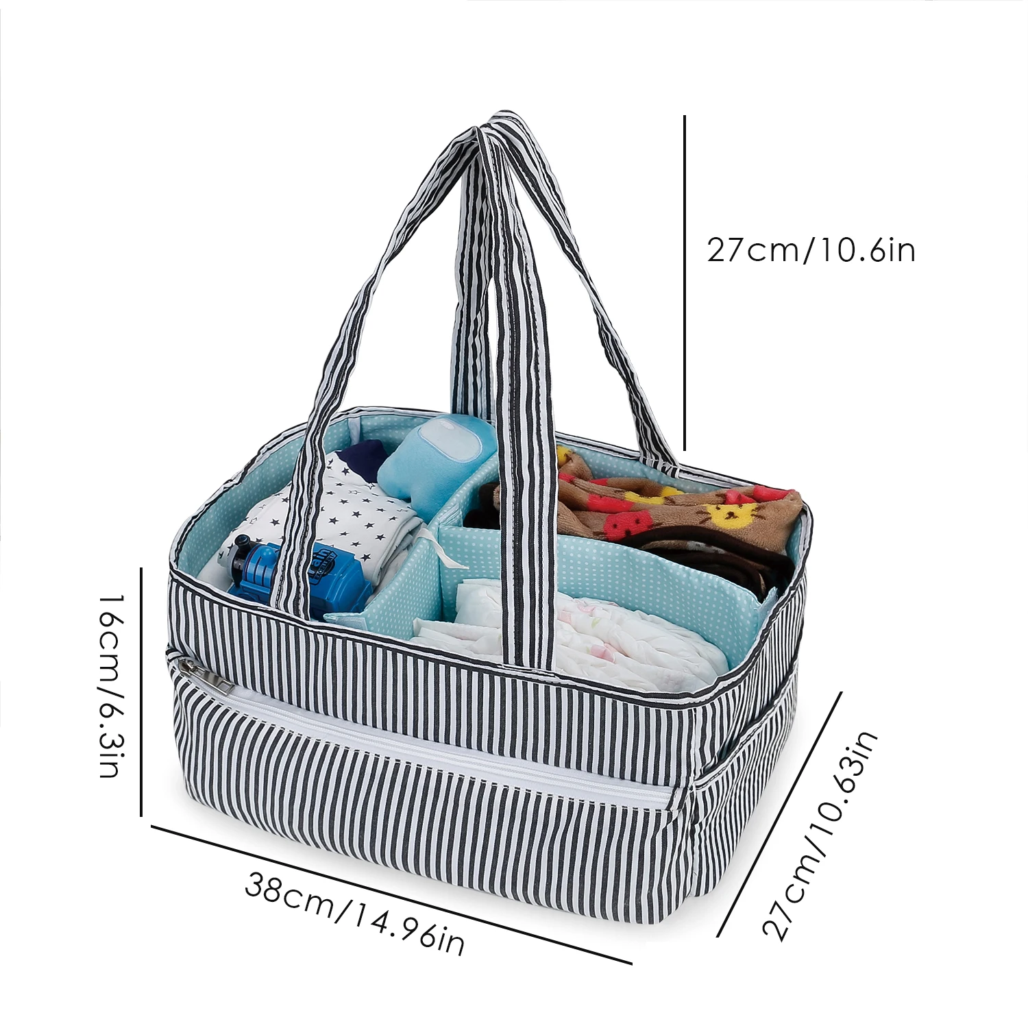 Baby diaper Bag - Large capacity portable organizer partition diaper basket, baby bath basket diaper and wipes storage tote bag