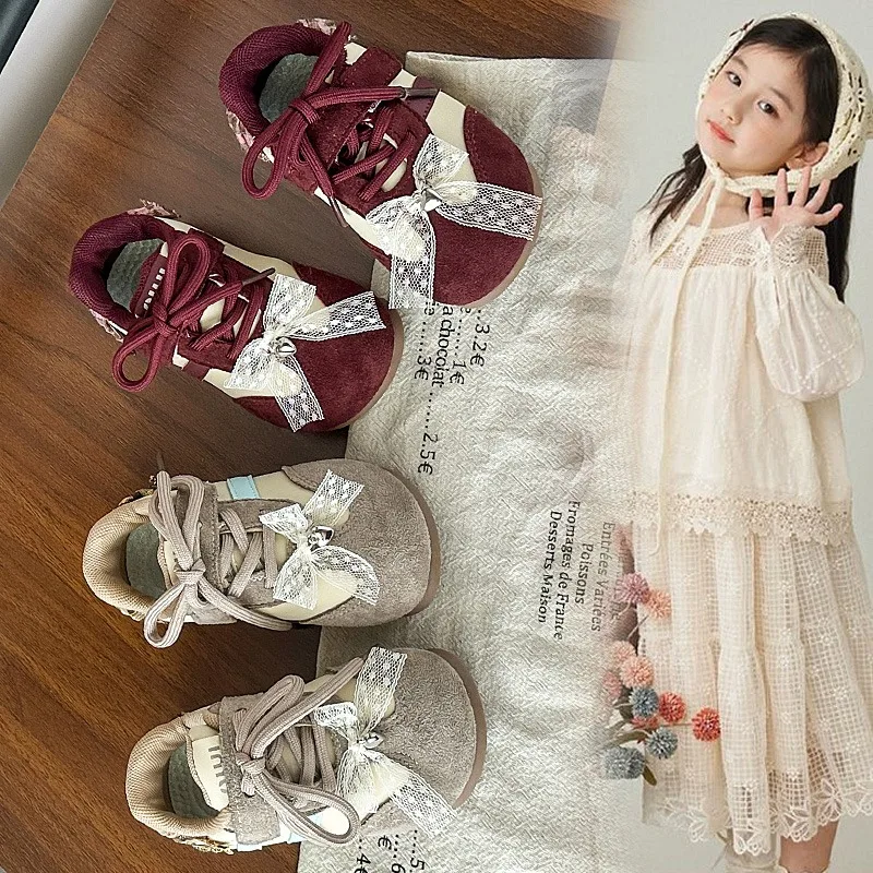 

2025 NEW Children's Sneakers Size Bow Girls Casual Shoes Spring and Autumn Soft Bottom Non-slip Kids Single Shoes