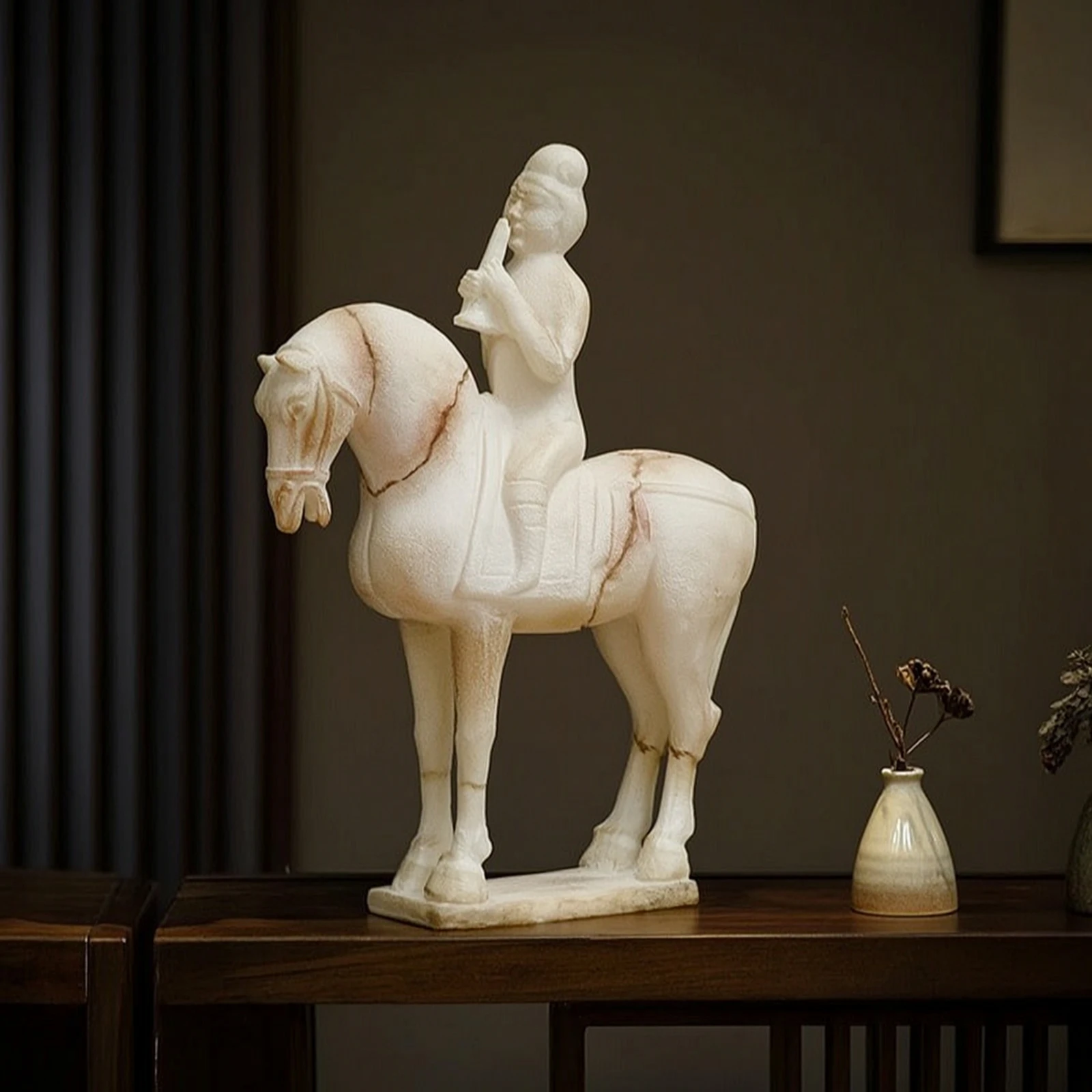 Horse Statue with Mounted Figure Textured Horse and Mounted Figure Sculpture Equestrian Figurine Artistic Ornament