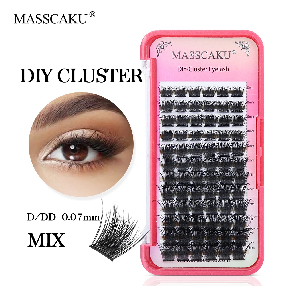 

Factory Wholesale 8-16mm Mix Self Adhesive Volume Lashes Extensions 0.07mm C D Curl DIY Pre-cut Eyelashes Easy to Apply