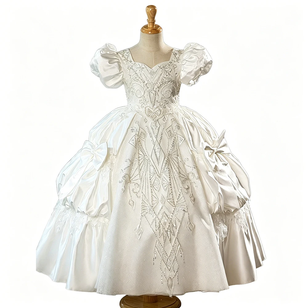 Luxury White Short Sleeve Backless Prom And Wedding Bridesmaid Dress For Girls Princess Formal Occasion And Pageant Ball Gown