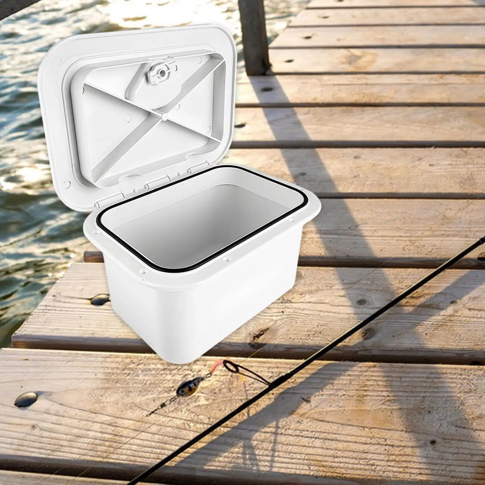 

Marine Deck Storage Box Rotate to Open and Close for Yacht White Locking Built in Inspection Organizer Boat Tool Box