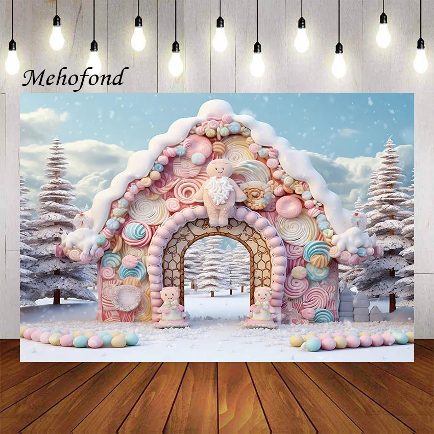 

Mehofond Photography Background Christmas Gingerbread House Candy Winter Girls Family Party Portrait Decor Backdrop Photo Studio