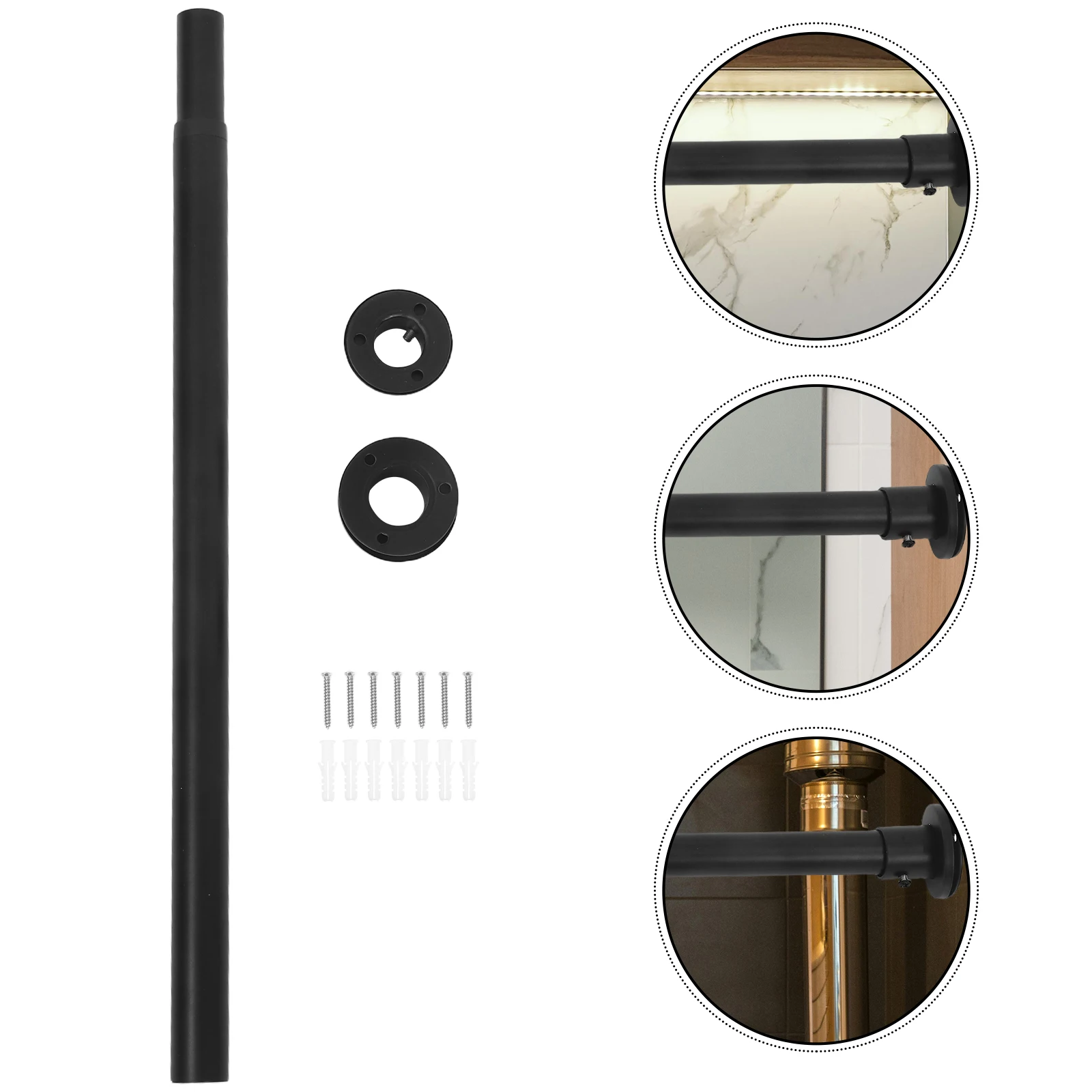 

Telescopic Shower Curtain Rod Black Tension Extendable Bathroom Window Metal Stainless Steel for Closets