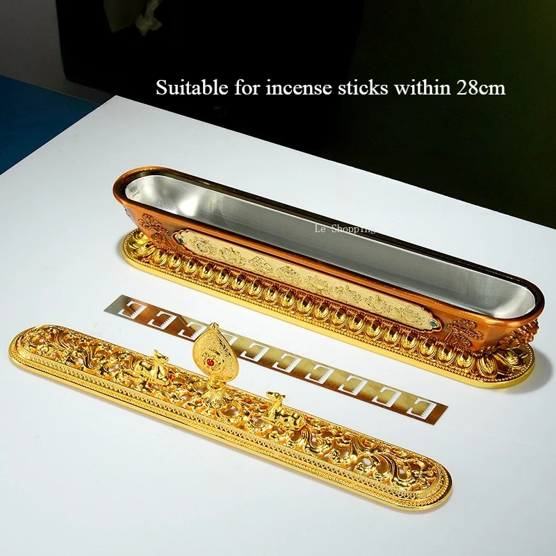 Tibetan-style Alloy Incense Burner/Relief and Hollowed-out Patterns Home Incense Stick Censer Temple Worship Desktop Decoration