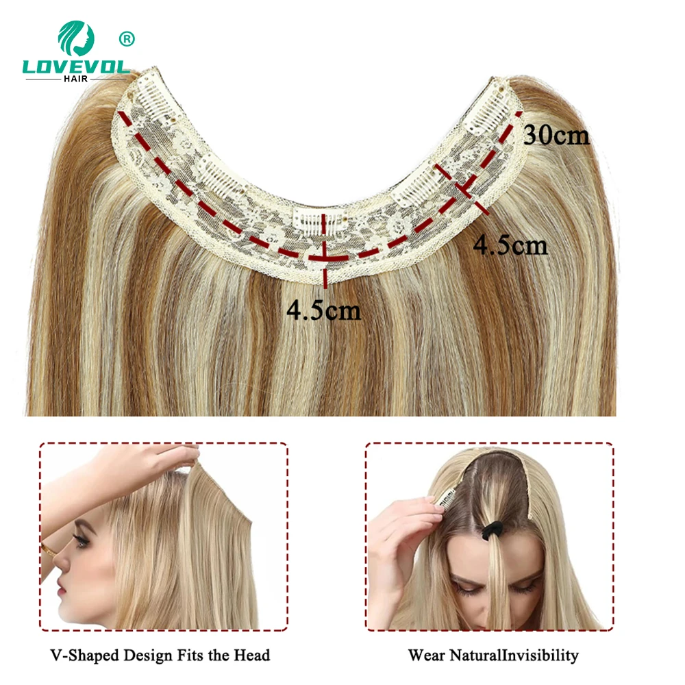 Lovevol-V-Shape Straight Clip em extensões de cabelo para mulheres, cabelo humano brasileiro, One Piece, 5 Clips, cabeça cheia, 14 "-24"