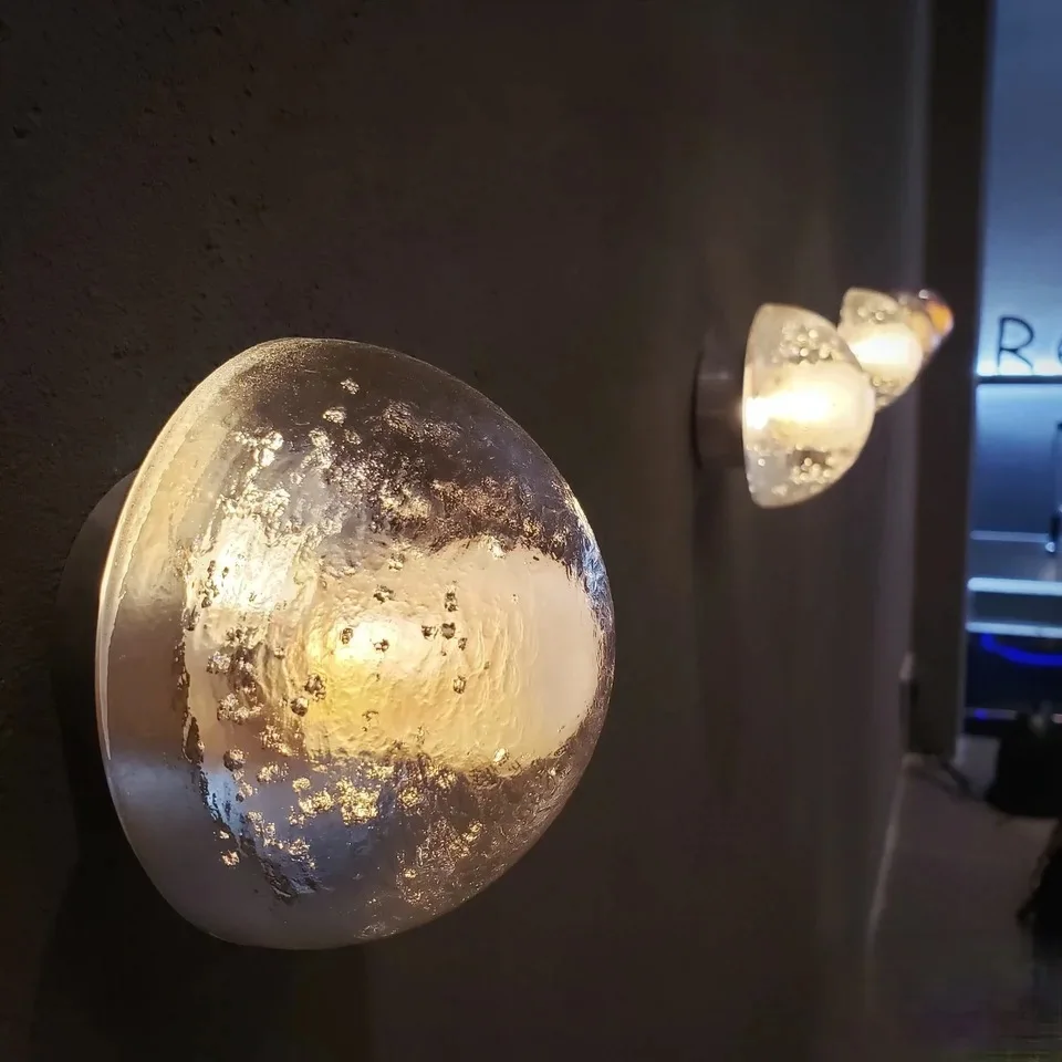 Modern Glass LED Wall Sconce Waterproof Semi-Circular Crystal Design Wall Lamp for Hallway Bathroom Bedroom Living Room Balcony