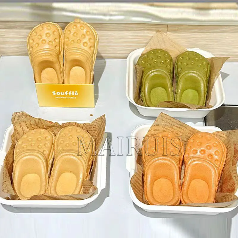 4구 새 디자인 상업용 전기 논스틱 스테인리스 스틸 구멍 신발 와플 메이커 기계 슬리퍼 모양 스낵 장비