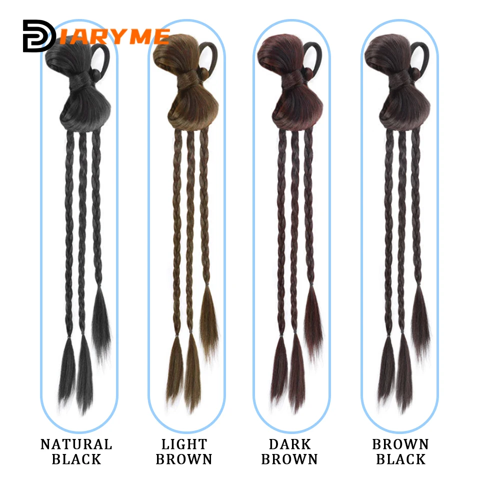 Synthetic Long Ponytail Extensions Boxing Braids Wrap Around Chignon Tail With Rubber Band Hair Ring Dreadlocks Heat Resistant