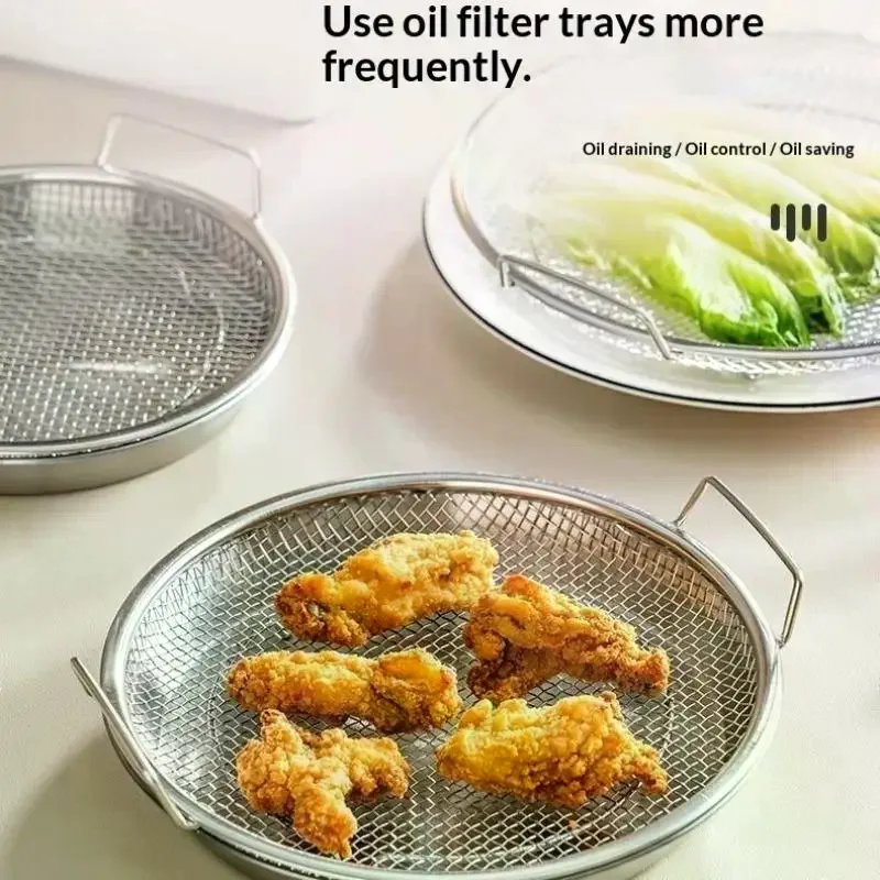 2026 Food-grade Kitchen Oil Filter Tray Stainless Steel Mesh Frying Drain Pan Strainer Colander