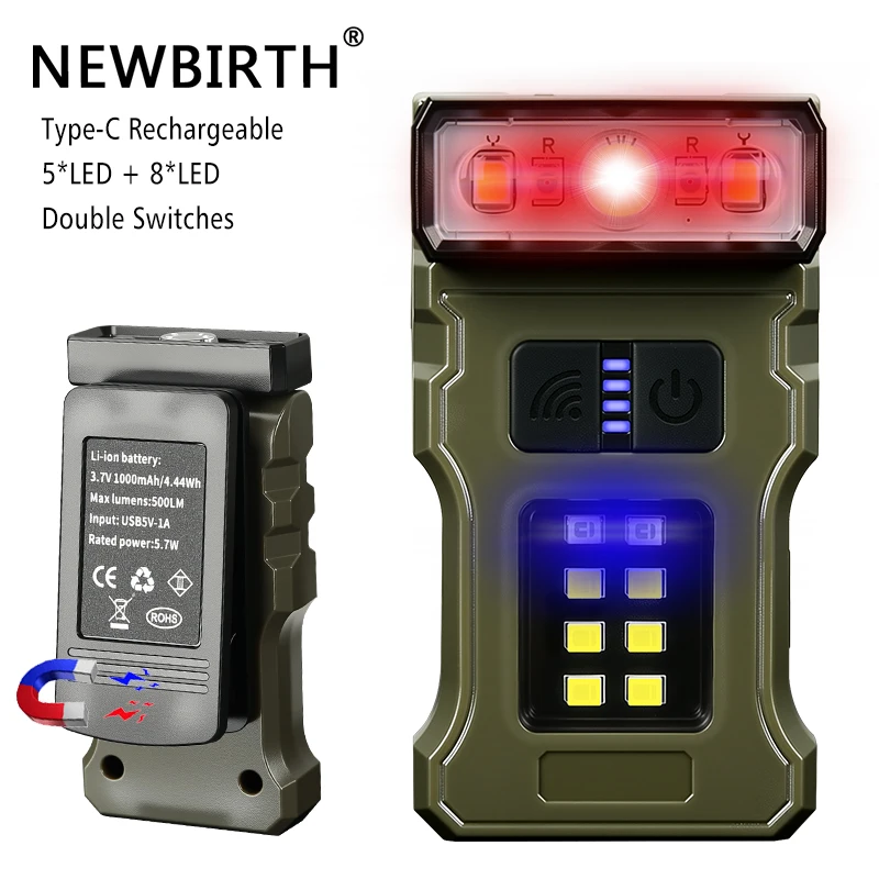 

Portable Mini Flashlight Super Bright USB Rechargeable LED Tail Magnet Clip Torch with COB Emergency Light for Camping Hiking