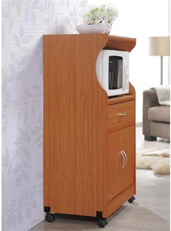 Carrito de cocina para microondas, color cereza