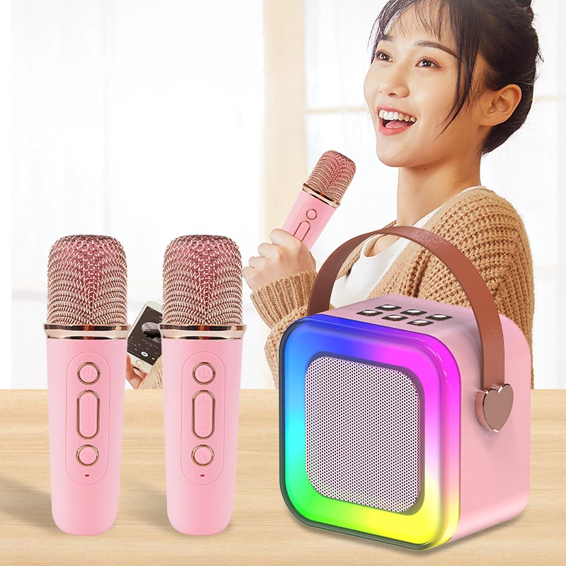 K12 Bluetooth Karaoke Machine Portable 5.3 PA Speaker System With 2 Wireless Microphones Home Family Singing Kids Birthday Gifts