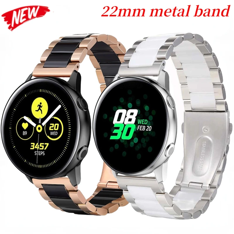 

Metal+Ceramic Strap for Huawei Watch GT2/3 Pro/Amazfit GTR3/4/GTS 47mm Bracelet Wristband for Samsung Galaxy Watch 3 46mm Band