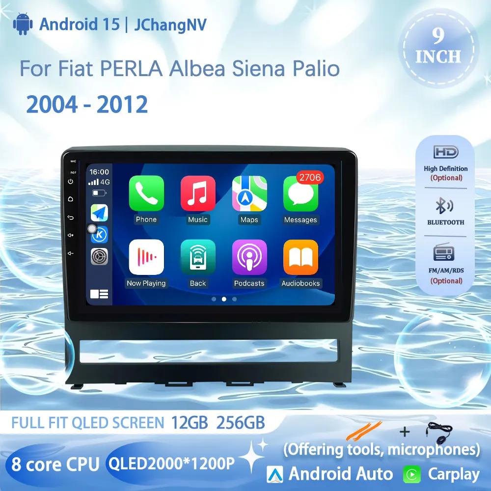 

9-дюймовый мультимедийный плеер Carplay Android Auto для Fiat PERLA Albea Siena Palio 2004-2012, навигационный сенсорный экран, 4G Wi-Fi дисплей