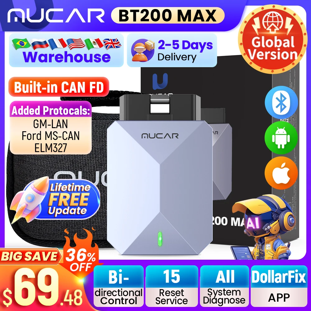 yZ[zMUCAR BT200 MAX AIԃc[ ELM327 OBD2 BluetoothXLi[ CANFDo 15Zbg tVXeffR[h[_[