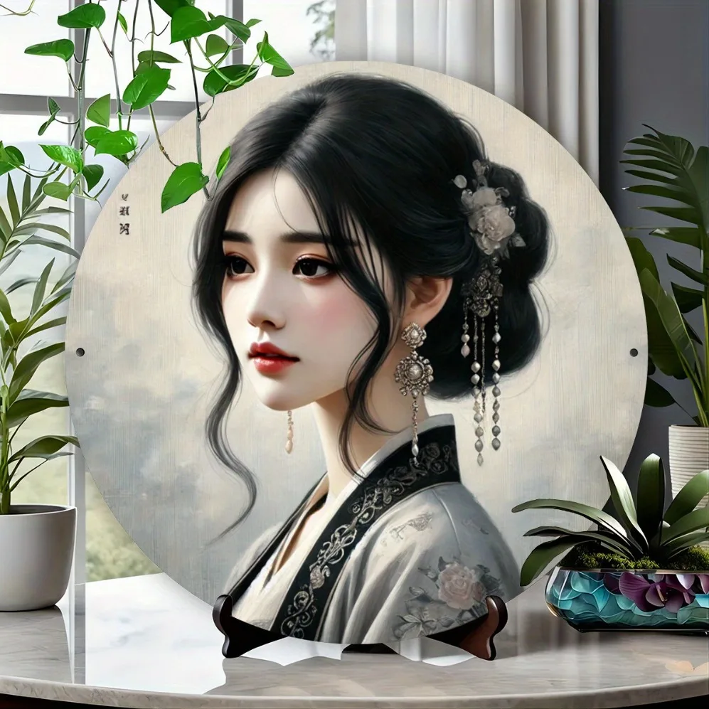 

Elegant Traditional Attire Woman-Realistic Oil Painting Style Metal Wall Art -For Home Decor Enthusiasts-Gift for Art Lovers