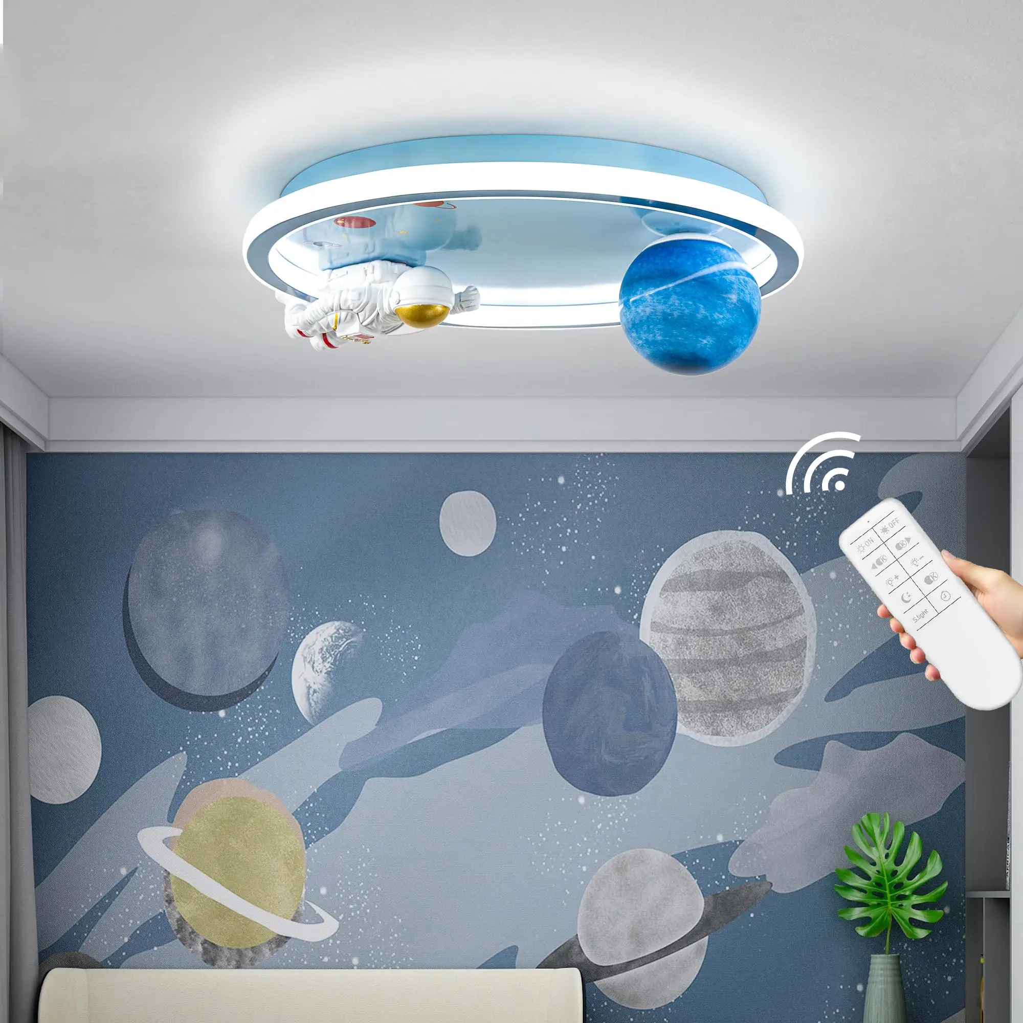 

Astronaut Ceiling Light Fixture 20“ Dimmable Kids Flush Mount Ceiling Lights 3000K-6000K with Remote Children Ceiling Lamp