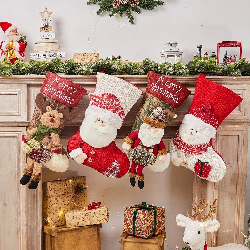 

Outsize Christmas Stockings Large Capacity Cute Socks Bag Plush Santa Claus/Snowman/Bear/Elk For Xmas Tree Fireplace Ornament
