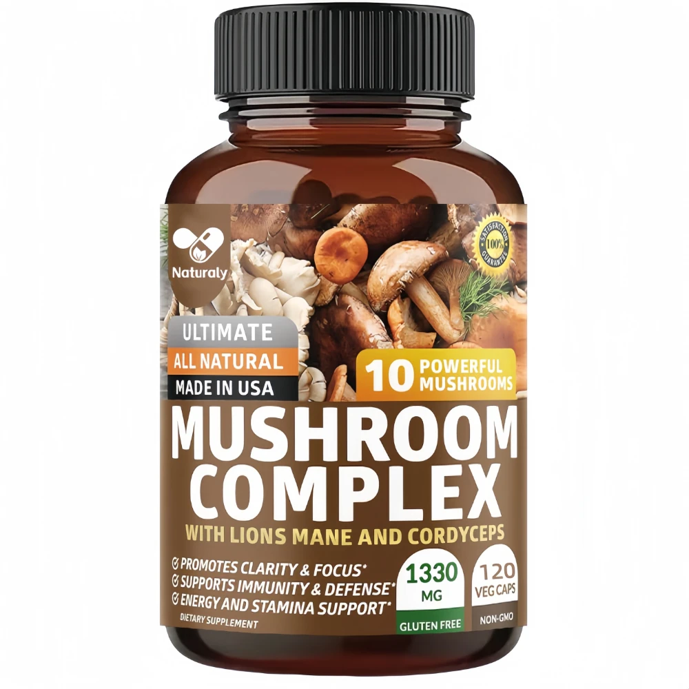 Original Mushroom Complex Capsules with Lions Mane Chaga Cognitive Brain Function Stress Relieves Beauty Health Diet Supplement