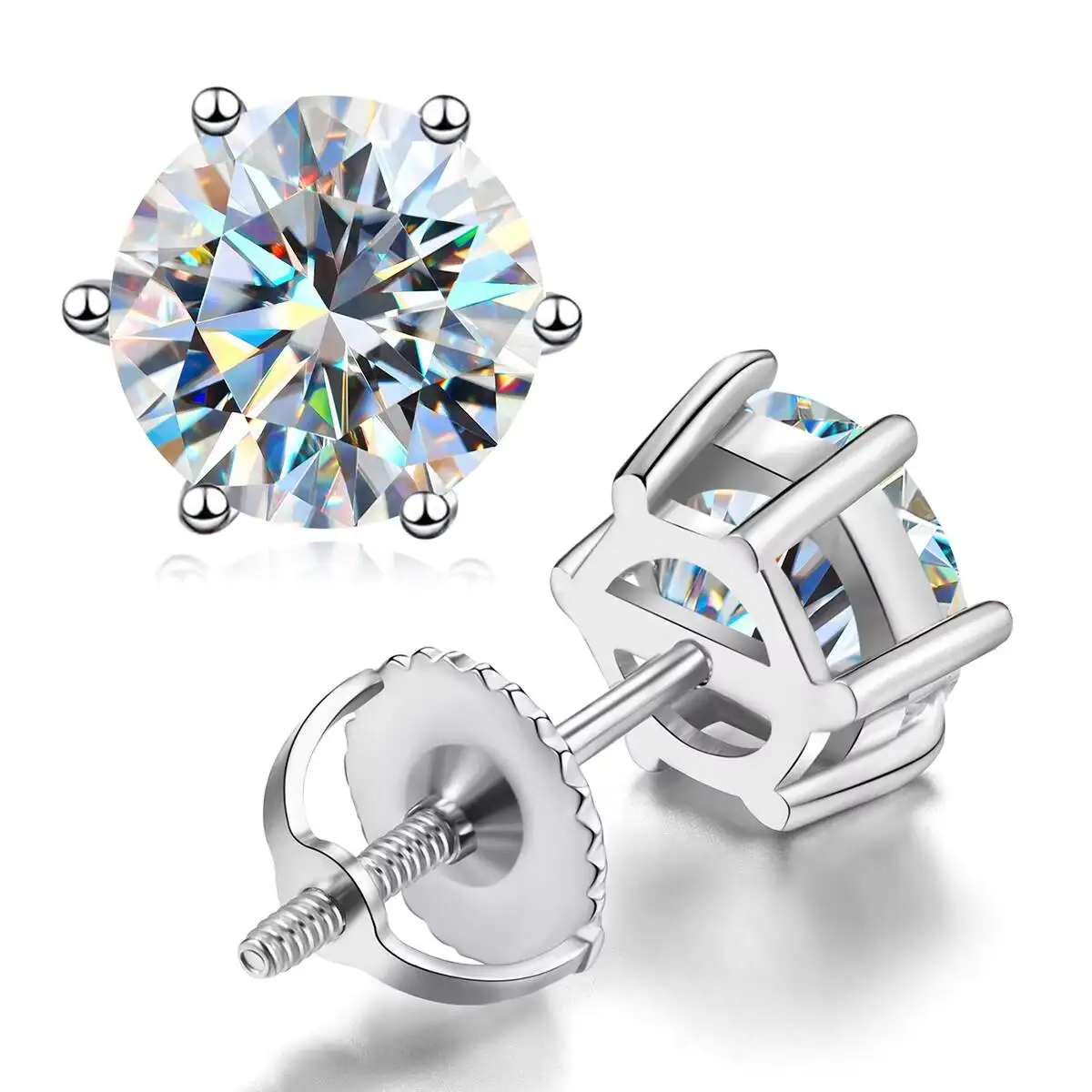 

Fine Fashion Luxury Unisex 925 Sterling Silver 0.5/1/2 CT Moissanite Diamond Six Claw Screw Back Stud Earrings for Women