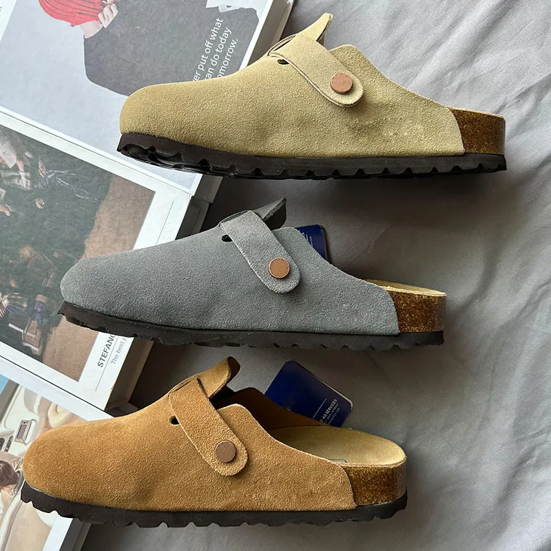 Popular top layer cowhide sneakers, men's and women's styles, toe caps, thick soles, 1:1 ratio, lazy shoes, versatile slippers