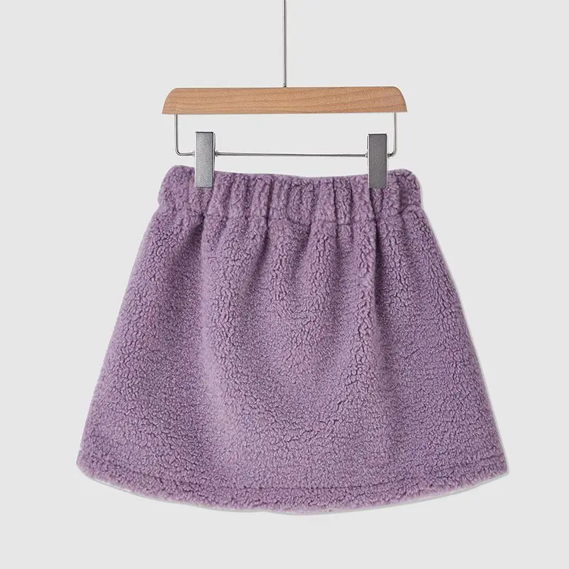 Soft Fleece A-Line  Skirt Women's Unique Pocket Design Korean Style Autumn Winter Short Skirt Commute High Waist Loose Fit