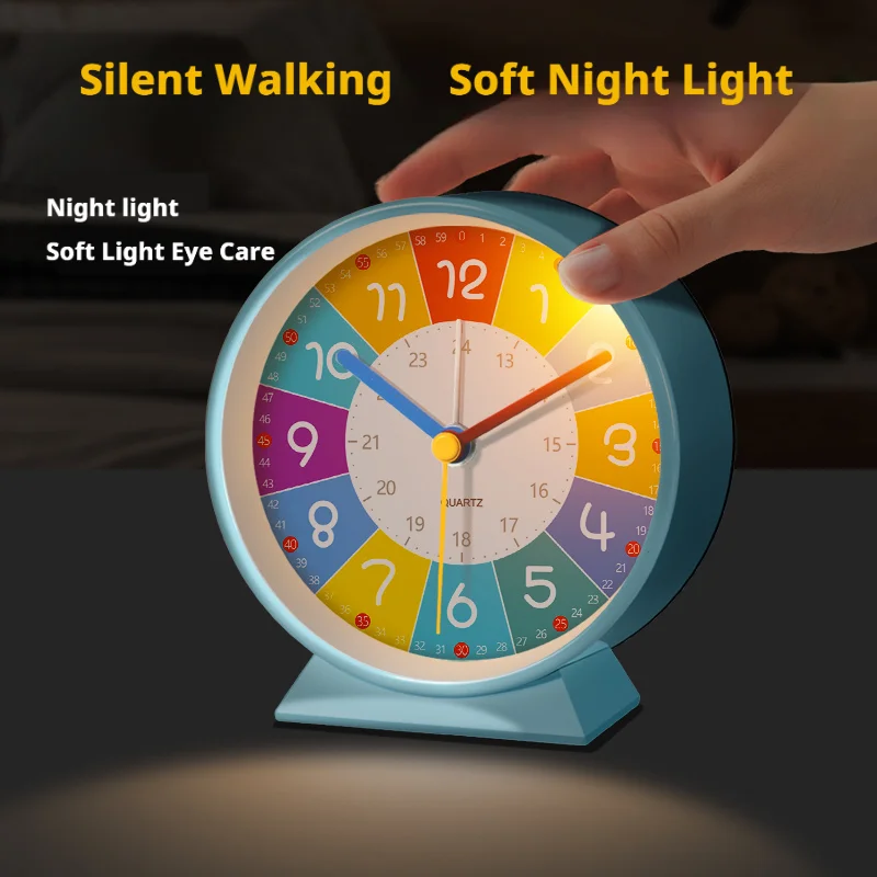 

Early Education Clock Tabletop Metal Frame Small Alarm Clock Wake Up Children Night Light Clock for Students Learning Time