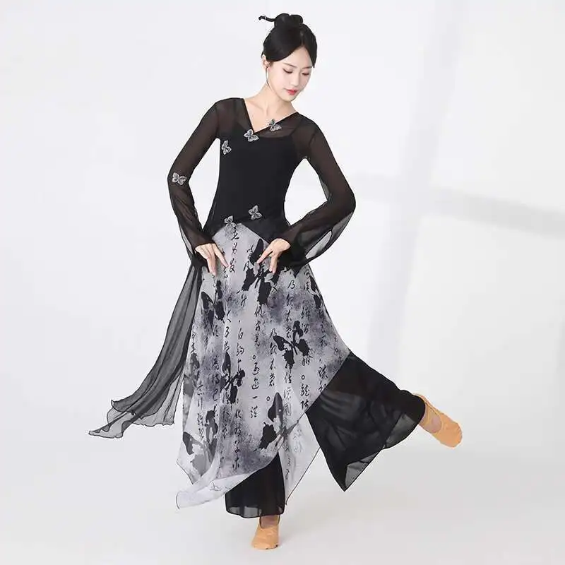 

Classical Dance Costume, Butterfly Mesh, Body Charm, Gauze Costume, Chinese Ethnic Dance Practice Costume, Art Examination Top,