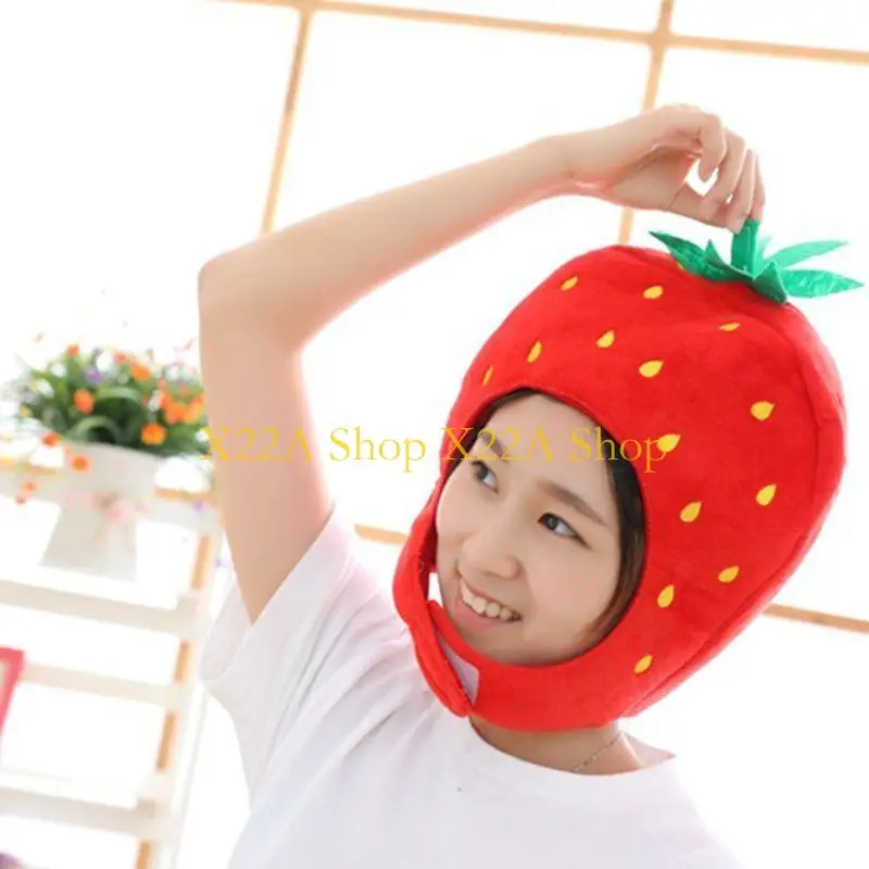Unique Strawberry Mask Hat for Adults Scarf Plush Cartoon Headgear Photo Props