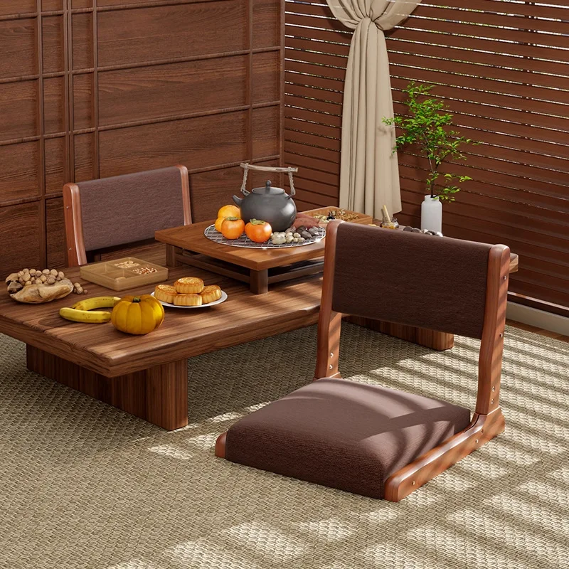 Seat folding solid wood bay window chair autumn and winter stove brewing tea legless backrest chair on the ground