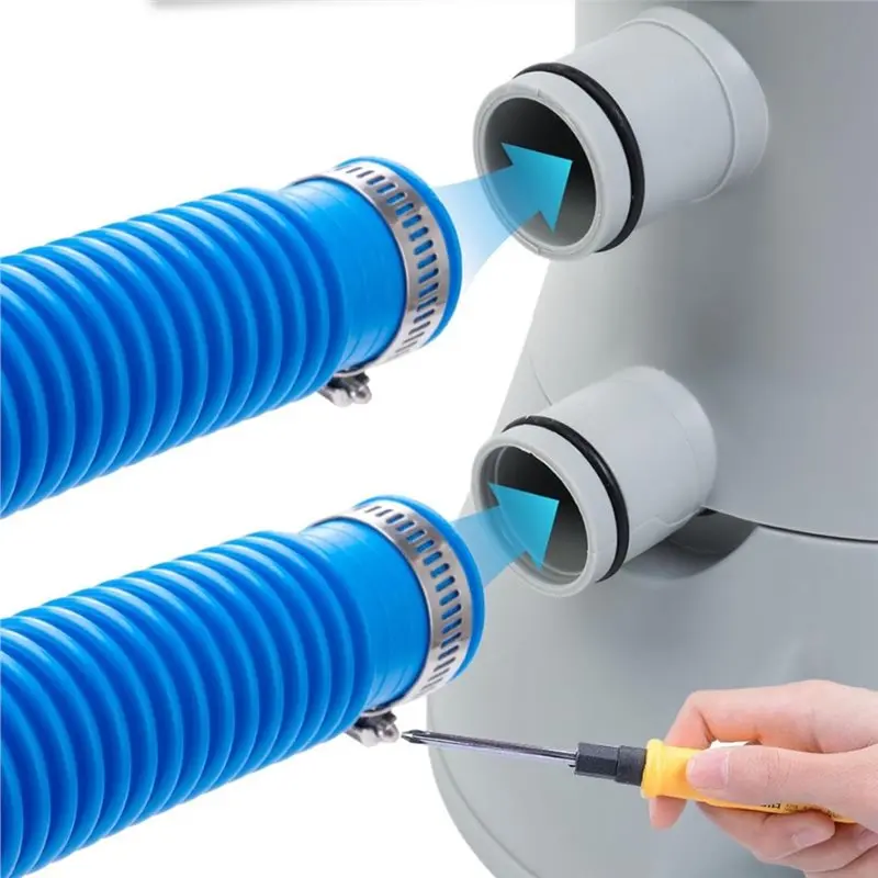 A07T-Flexi Replacement Pools Filter Pipe Kit 32Mm Swimming Pool Hose With 6 Steel Clips Connector Above Ground Water Pipe